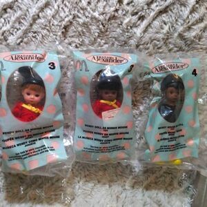 3 madame Alexander, McDonald's dolls. 2 Wendy dolls as Minnie, 1 Mickey